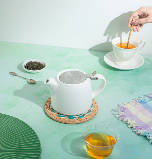 400ml Loose Leaf Teapot with Infuser Ceramic, White