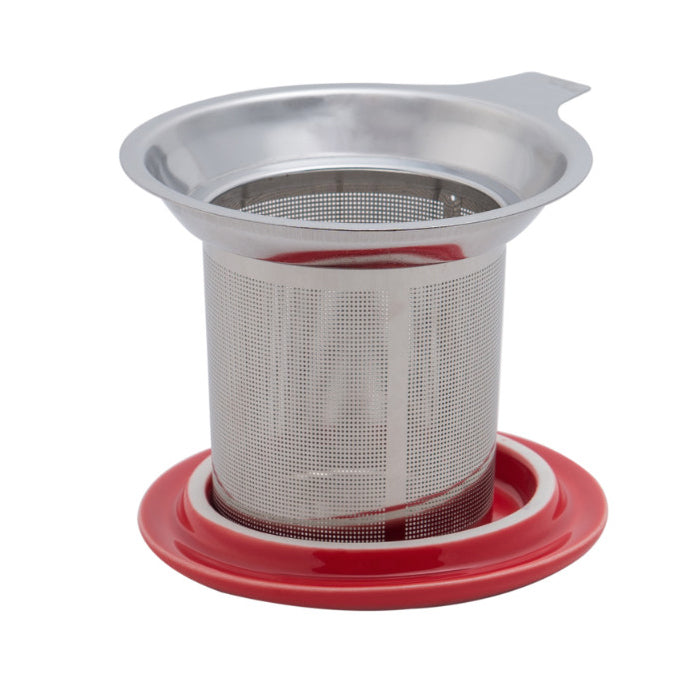Red Ceramic Tea Cup with Infuser, 300ml